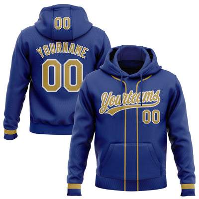 Custom Stitched Royal Old Gold-White Baseball Pullover Sweatshirt Hoodie