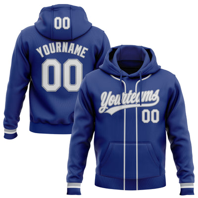 Custom Stitched Royal White-Gray Baseball Pullover Sweatshirt Hoodie