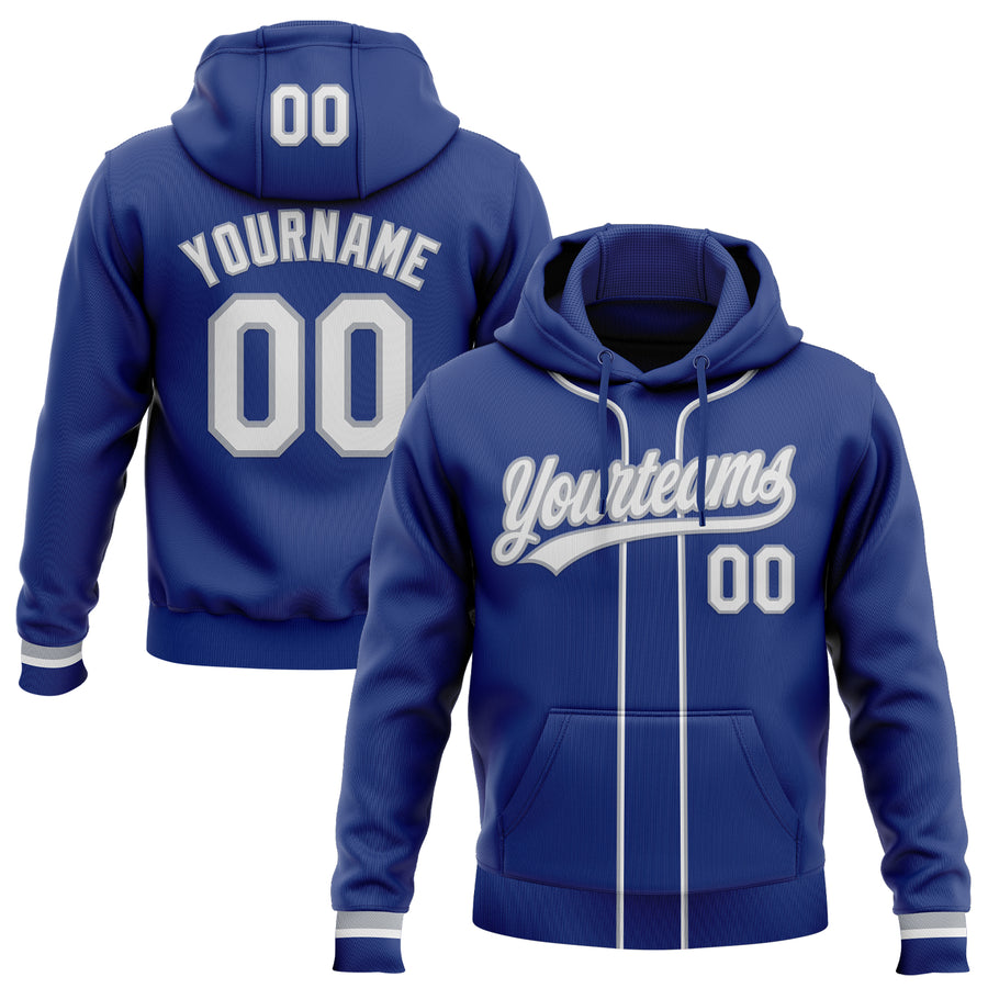 Custom Stitched Royal White-Gray Baseball Pullover Sweatshirt Hoodie