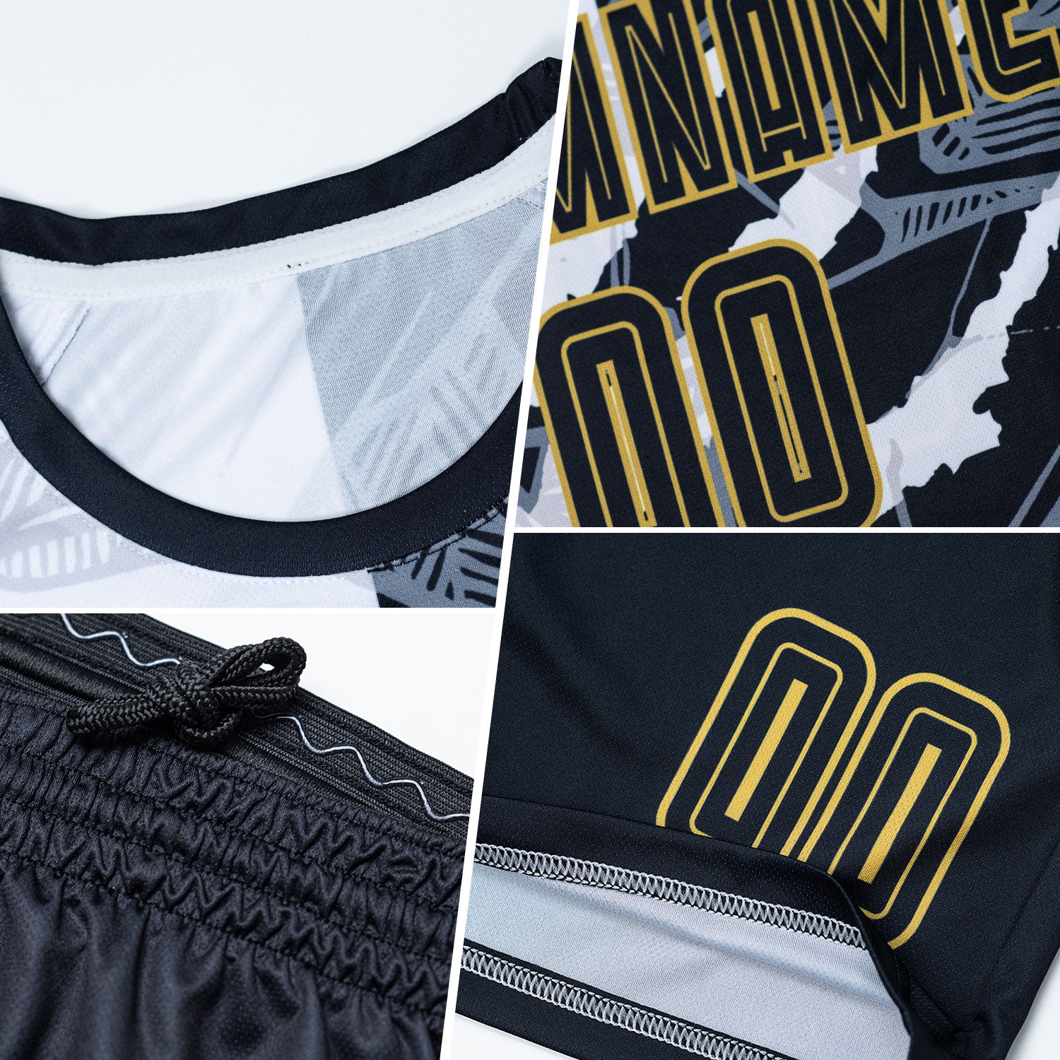 Custom Graffiti Pattern Black-Old Gold Scratch Sublimation Soccer Uniform Jersey