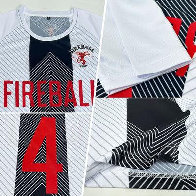 Custom White Red-Black Line Sublimation Soccer Uniform Jersey