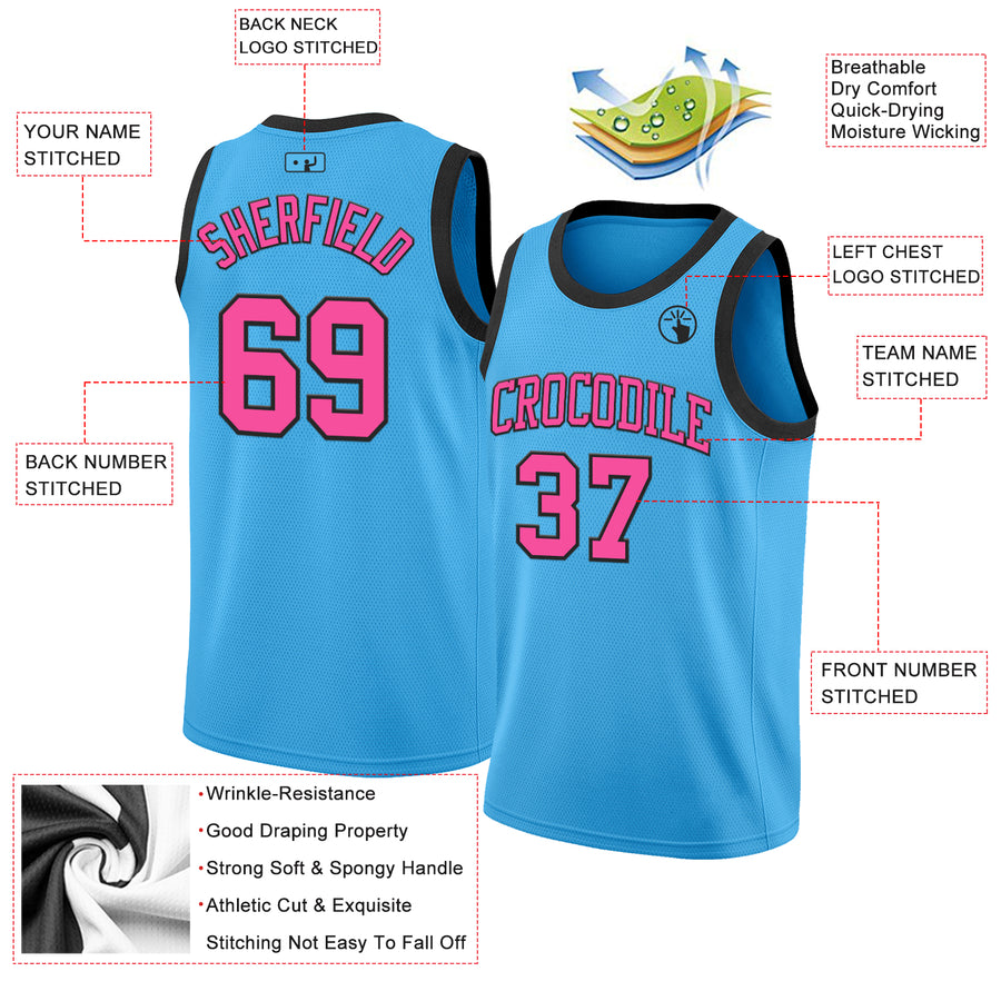 Custom Sky Blue Pink-Black Authentic Basketball Jersey