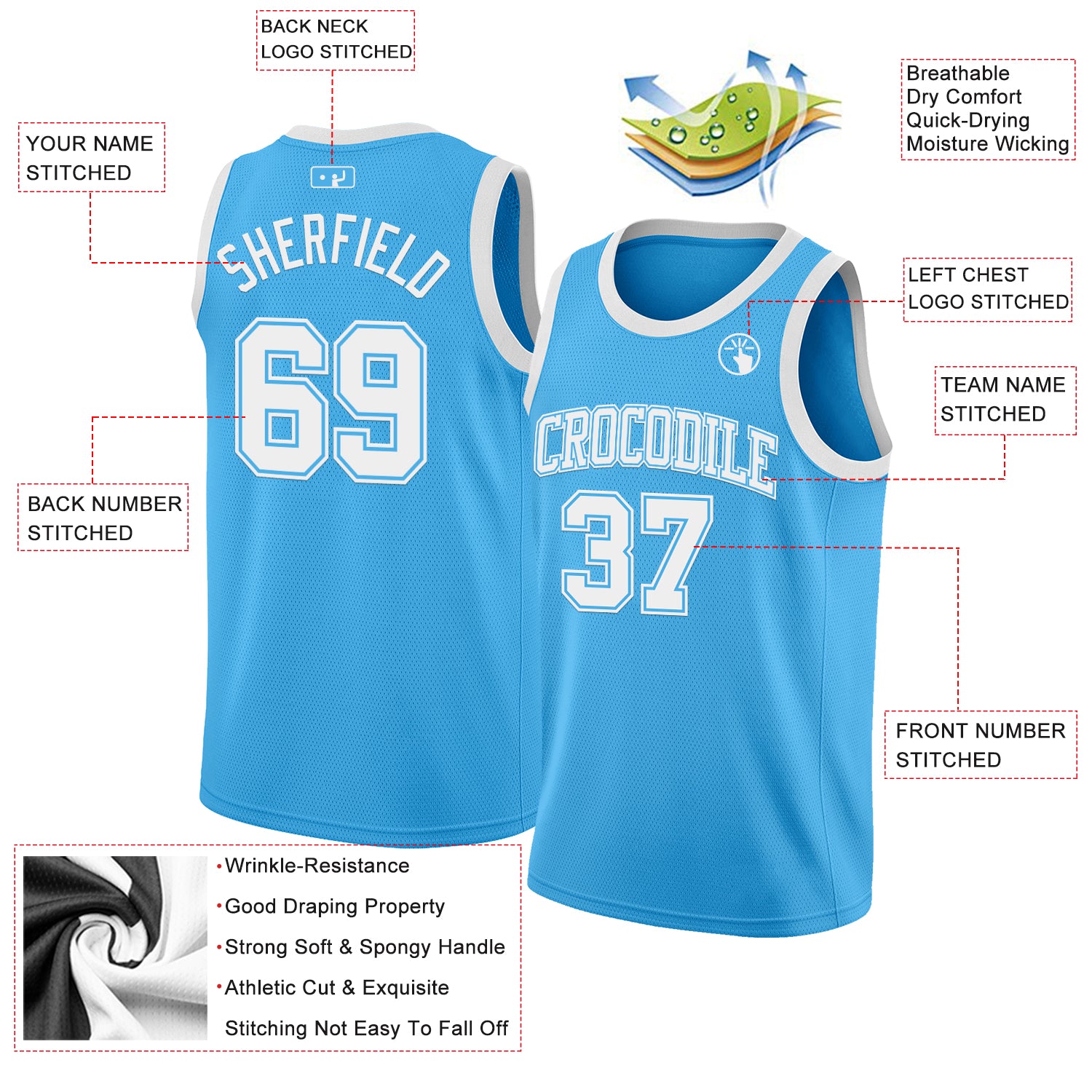 Custom Sky Blue White Authentic Basketball Jersey