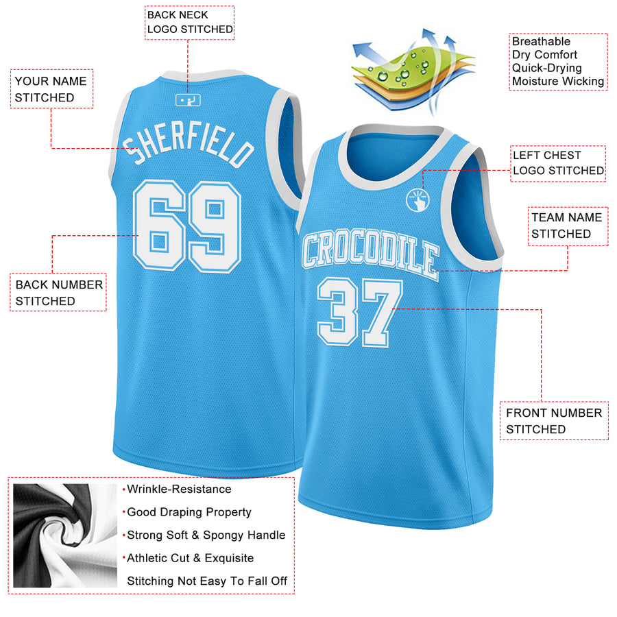 Custom Sky Blue White Authentic Basketball Jersey