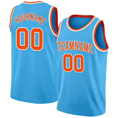 Custom Sky Blue Orange-White Authentic Basketball Jersey