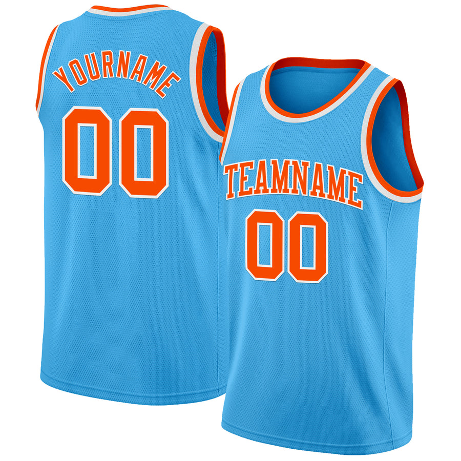 Custom Sky Blue Orange-White Authentic Basketball Jersey