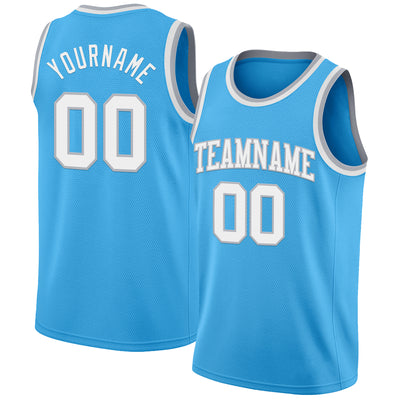 Custom Sky Blue White-Gray Authentic Basketball Jersey