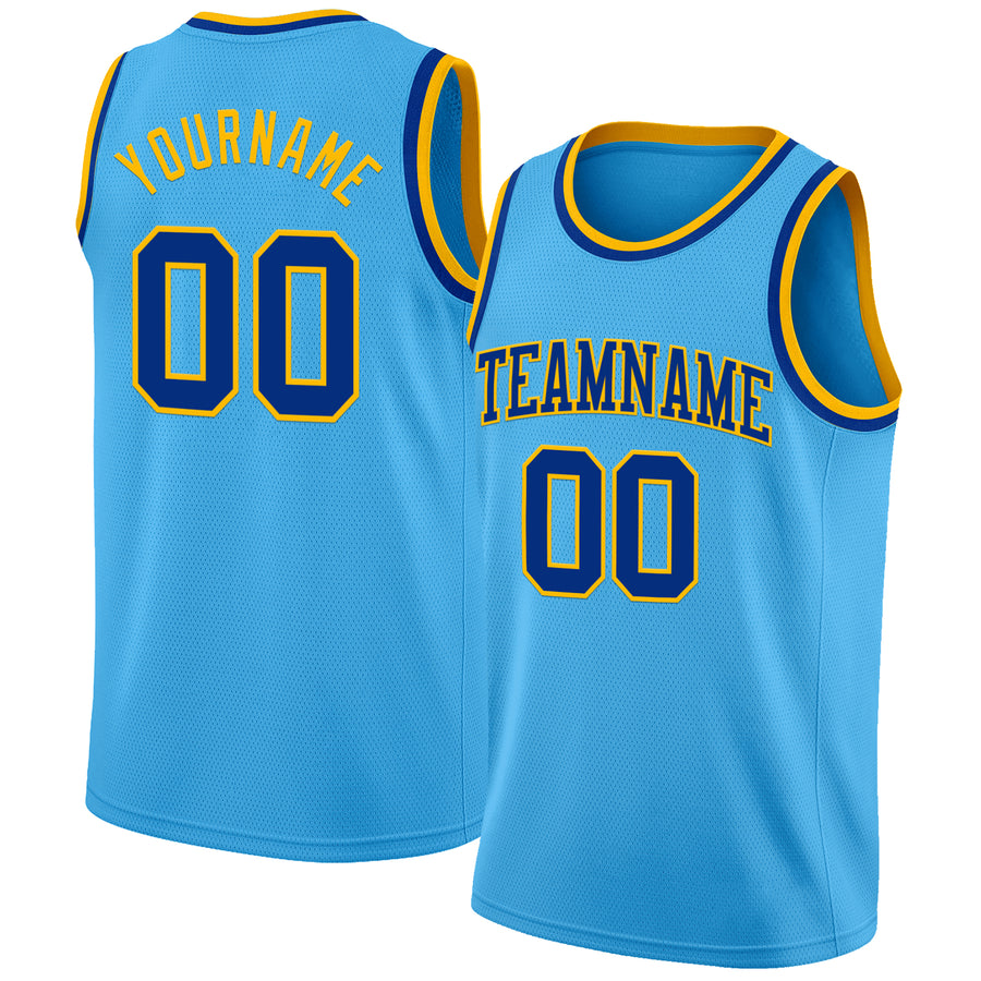Custom Sky Blue Royal-Gold Authentic Basketball Jersey