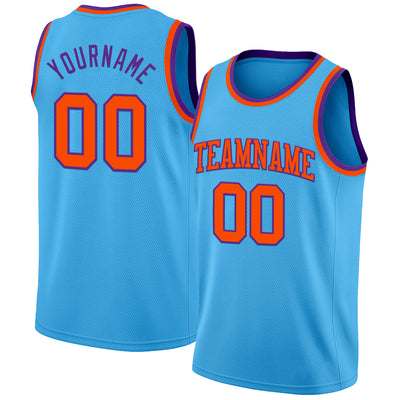 Custom Sky Blue Orange-Purple Authentic Basketball Jersey