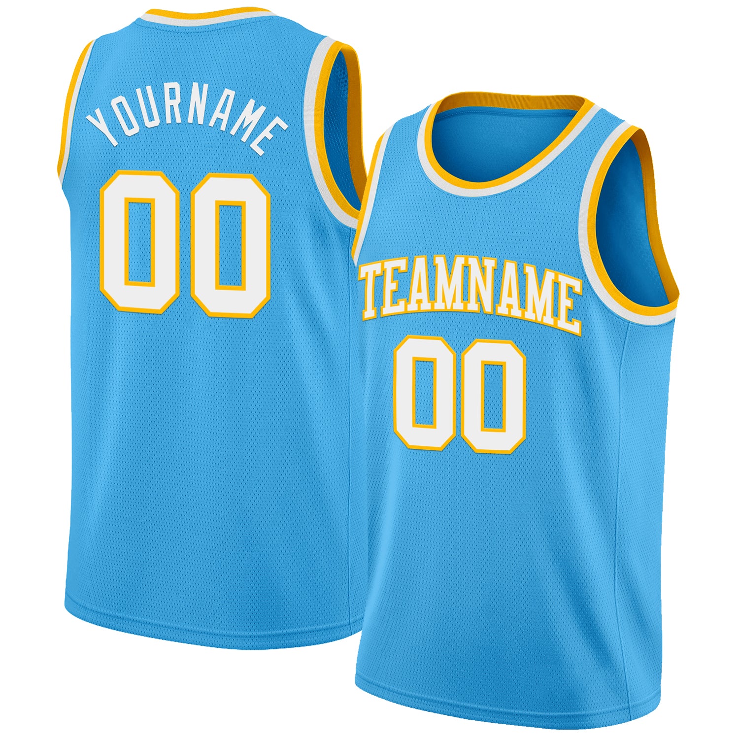 Custom Sky Blue White-Gold Authentic Basketball Jersey