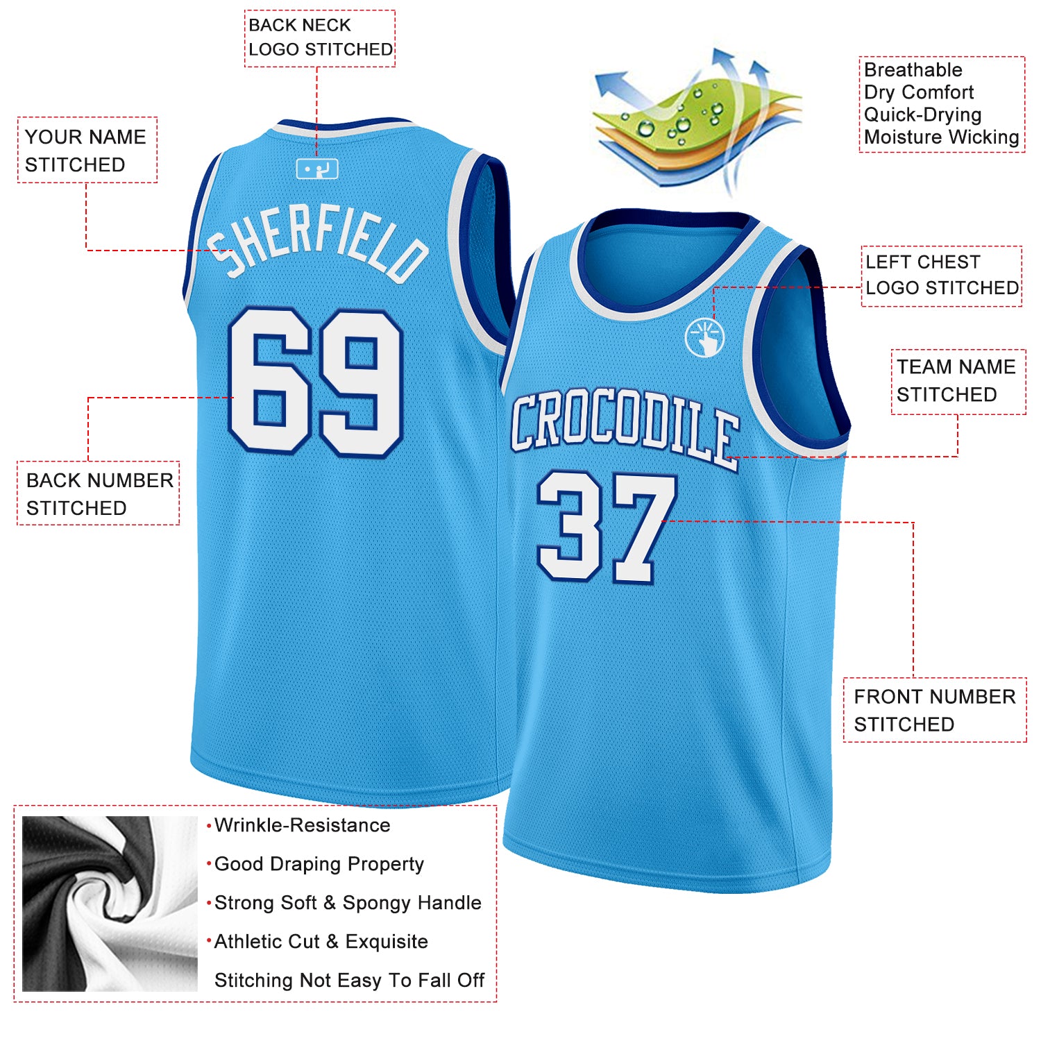 Custom Sky Blue White-Royal Authentic Basketball Jersey