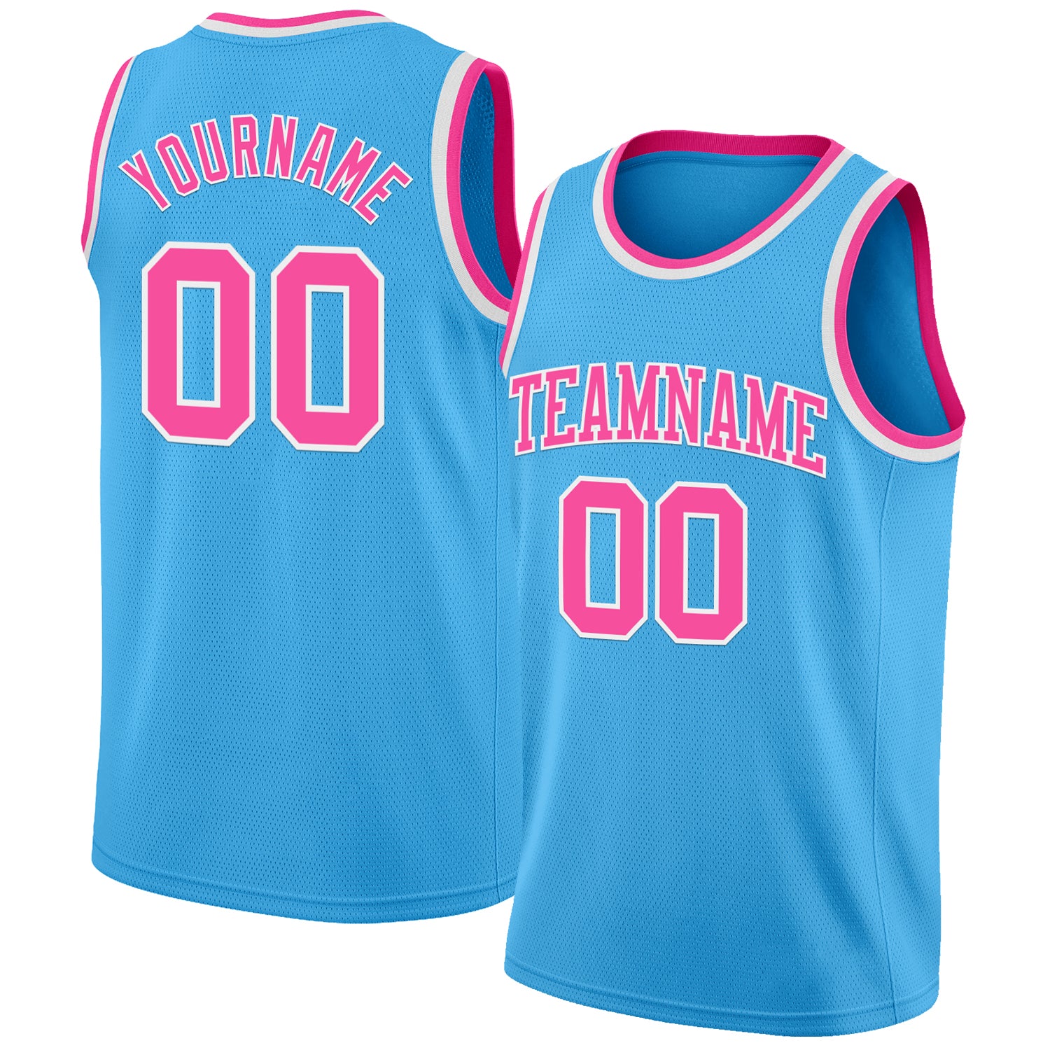 Custom Sky Blue Pink-White Authentic Basketball Jersey