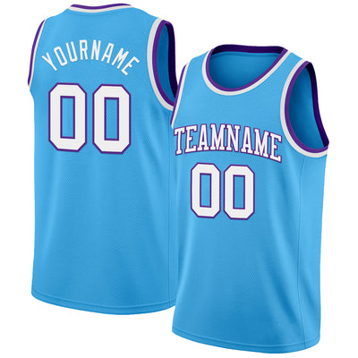 Custom Sky Blue White-Purple Authentic Basketball Jersey