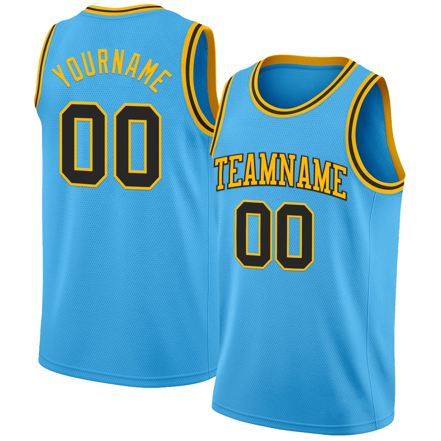 Custom Sky Blue Balck-Gold Authentic Basketball Jersey