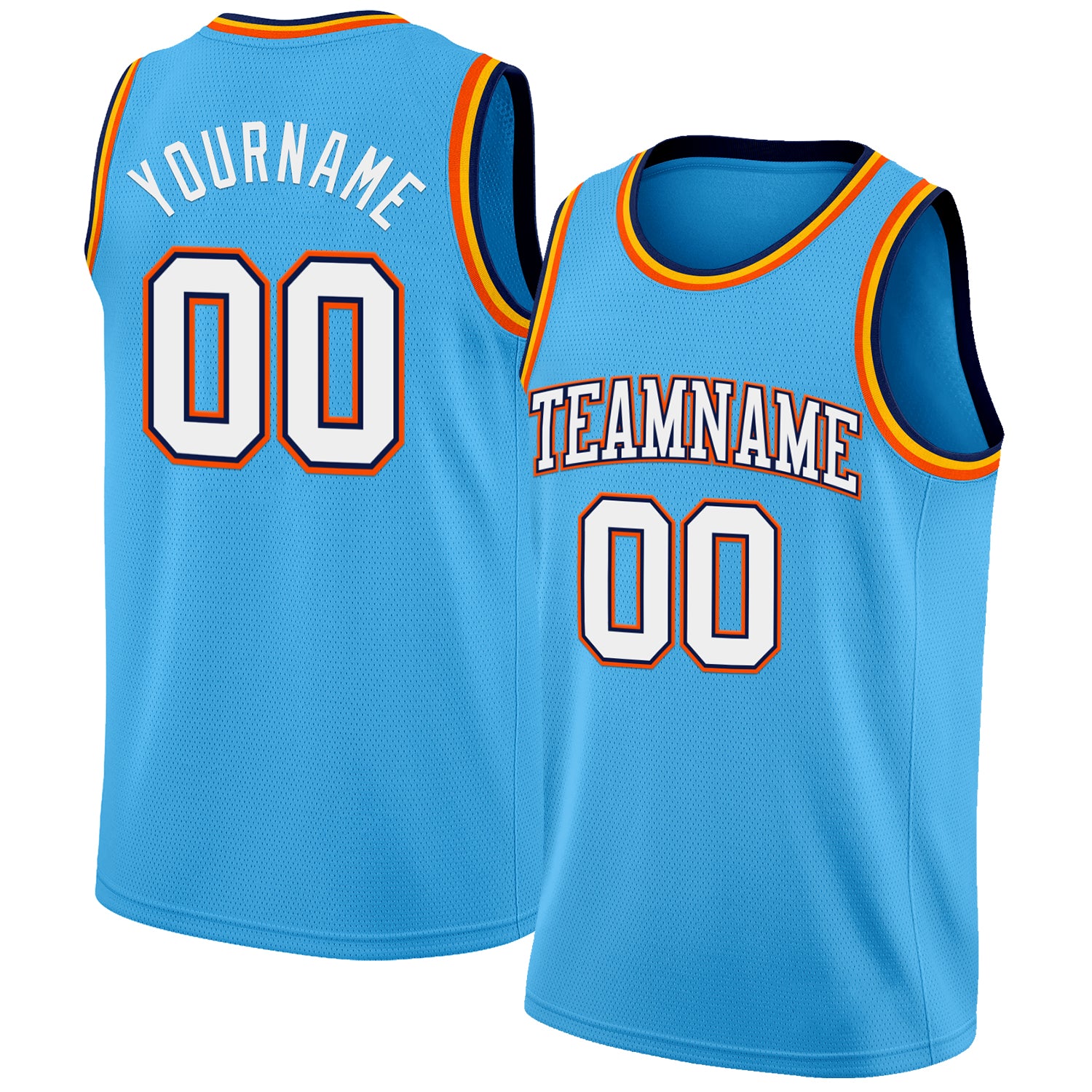 Custom Sky Blue White Navy-Orange Authentic Basketball Jersey