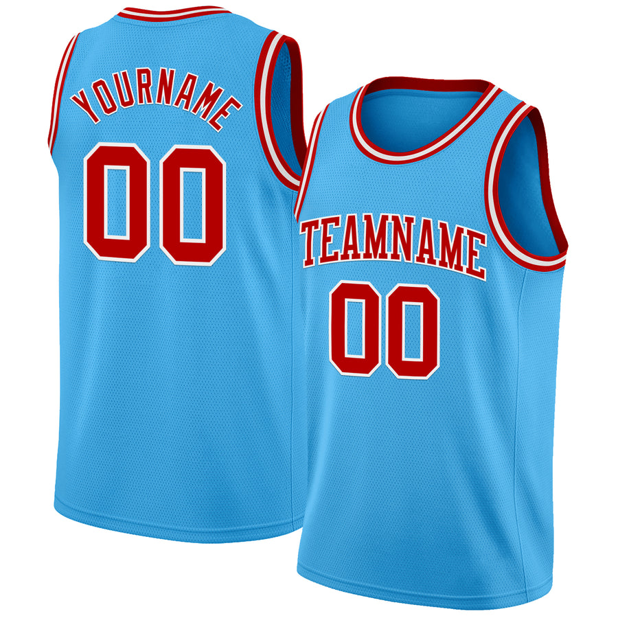 Custom Sky Blue Red-White Authentic Basketball Jersey
