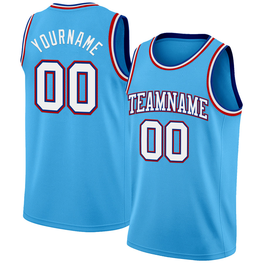 Custom Sky Blue White Royal-Red Authentic Basketball Jersey