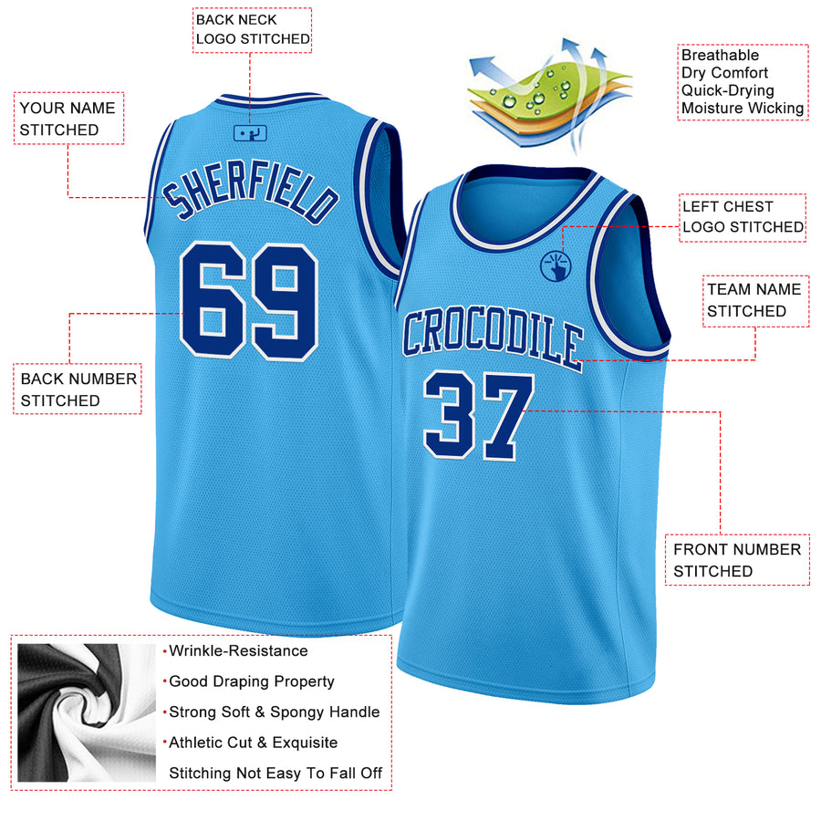 Custom Sky Blue Royal-White Authentic Basketball Jersey