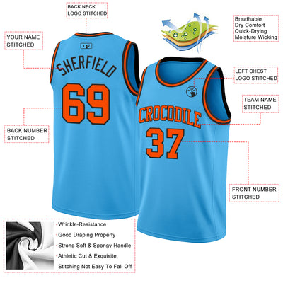 Custom Sky Blue Orange-Black Authentic Basketball Jersey