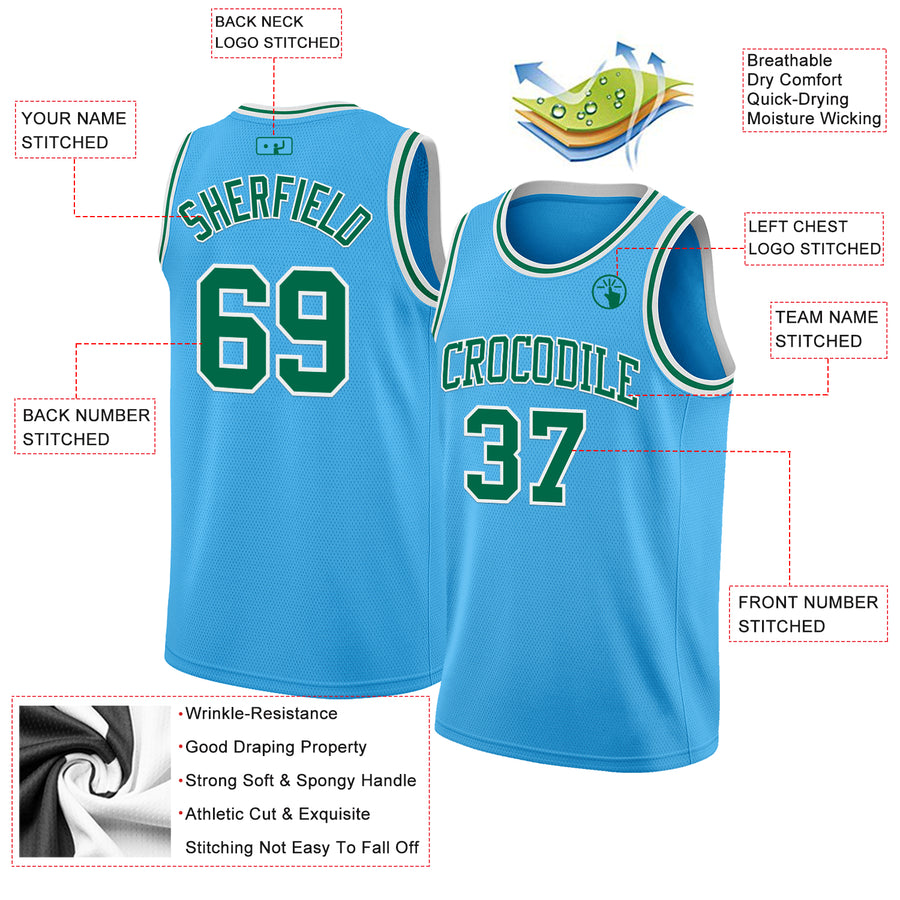 Custom Sky Blue Kelly Green-White Authentic Basketball Jersey