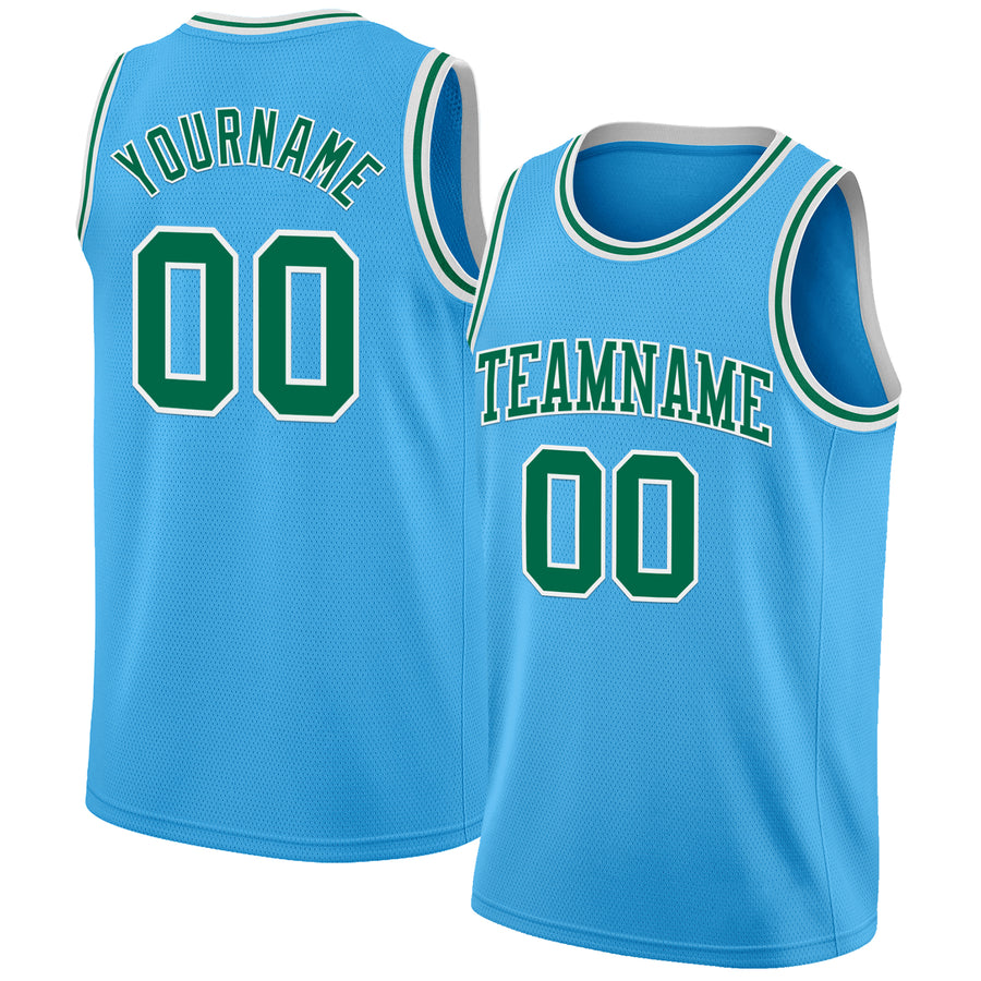 Custom Sky Blue Kelly Green-White Authentic Basketball Jersey
