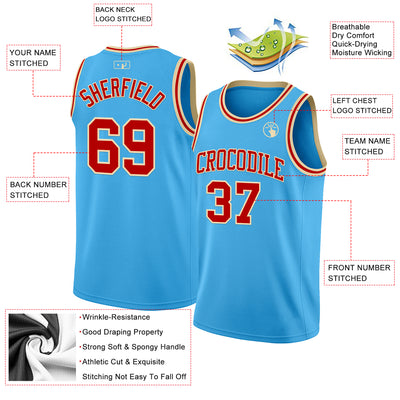 Custom Sky Blue Red-Cream Authentic Basketball Jersey