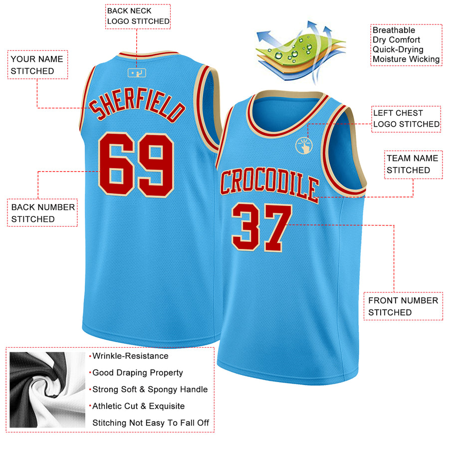 Custom Sky Blue Red-Cream Authentic Basketball Jersey