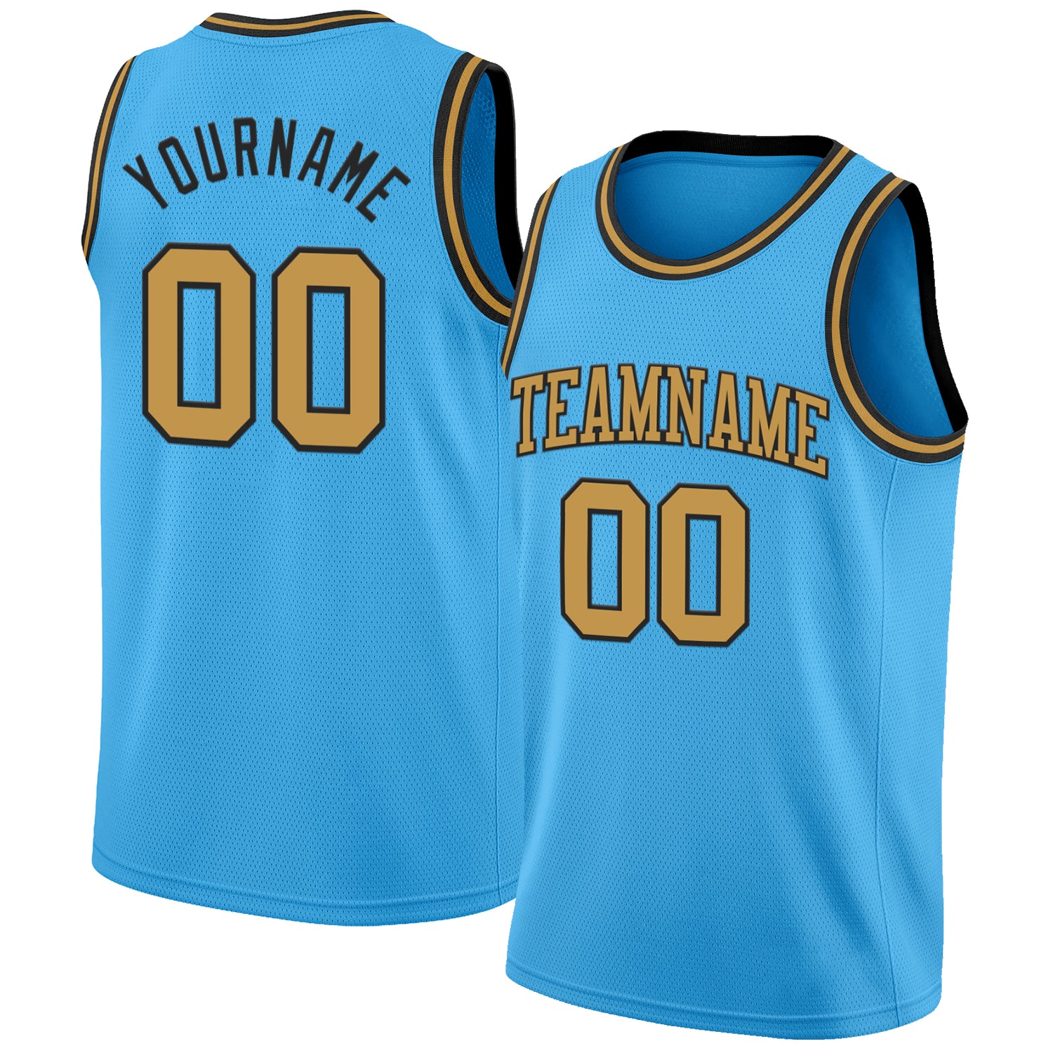Custom Sky Blue Old Gold-Black Authentic Basketball Jersey
