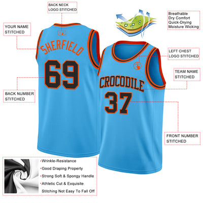 Custom Sky Blue Black-Orange Authentic Basketball Jersey