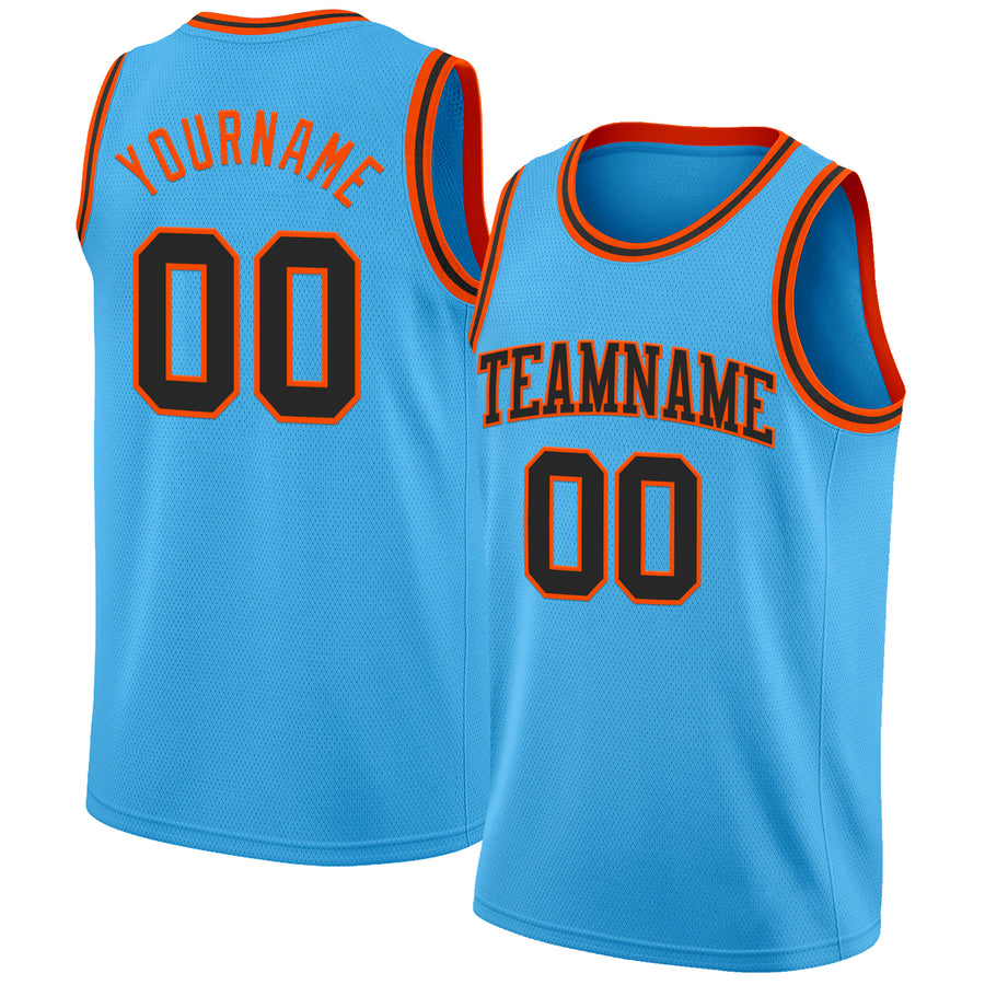 Custom Sky Blue Black-Orange Authentic Basketball Jersey