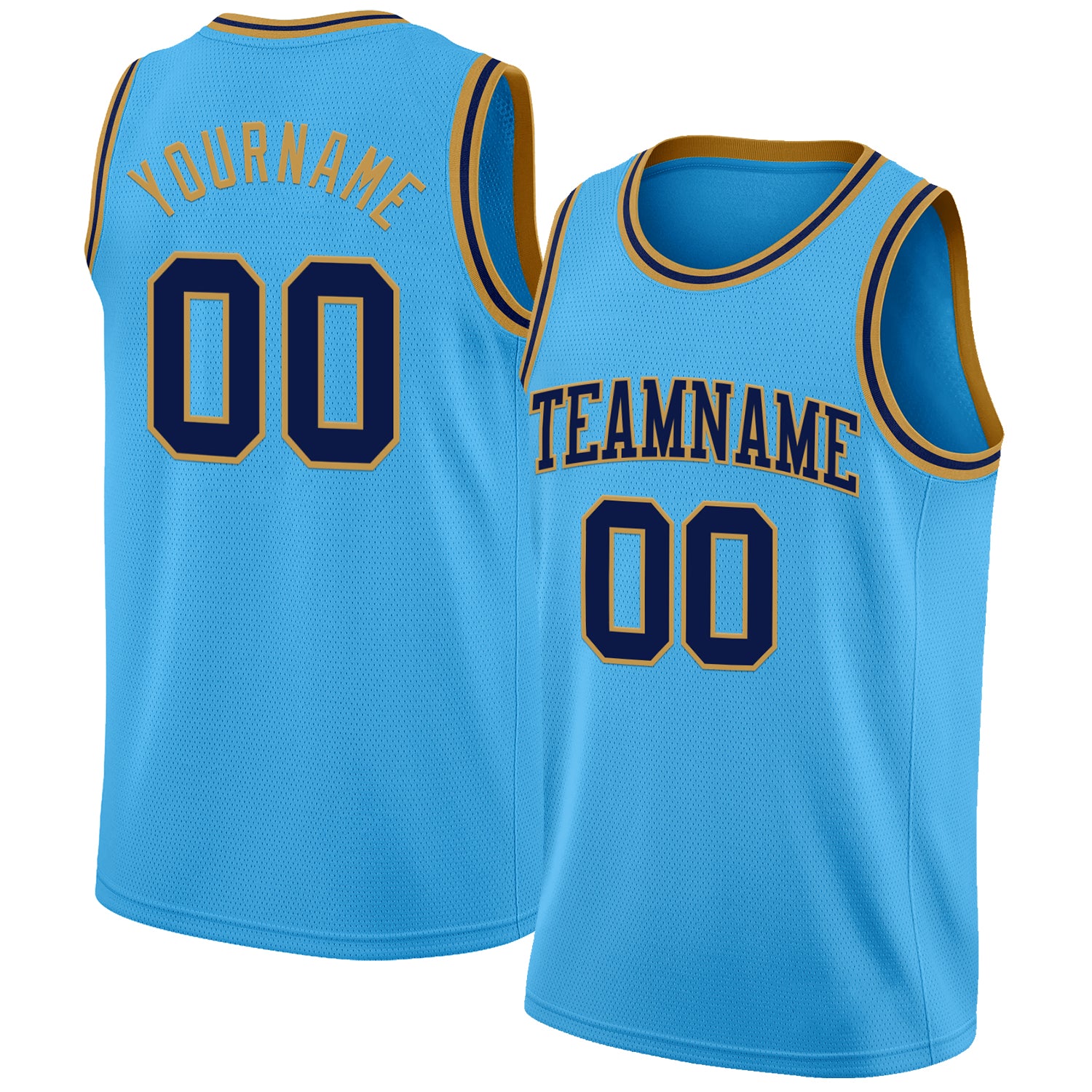 Custom Sky Blue Navy-Old Gold Authentic Basketball Jersey