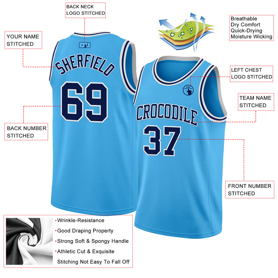 Custom Sky Blue Navy-White Authentic Basketball Jersey