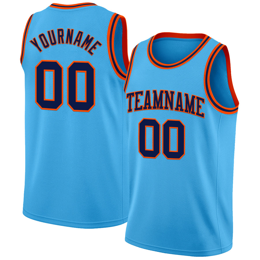 Custom Sky Blue Navy-Orange Authentic Basketball Jersey