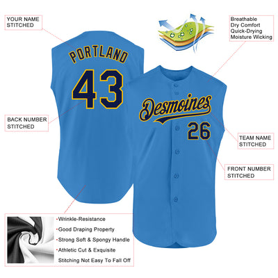 Custom Powder Blue Navy-Gold Authentic Sleeveless Baseball Jersey