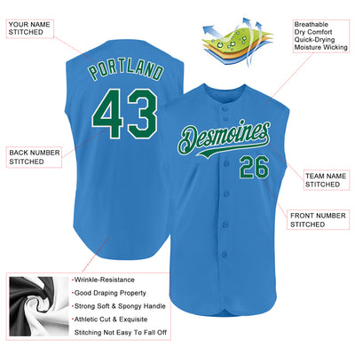 Custom Powder Blue Kelly Green-White Authentic Sleeveless Baseball Jersey