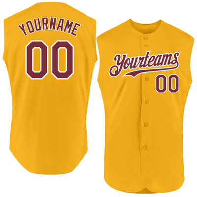 Custom Gold Burgundy-White Authentic Sleeveless Baseball Jersey