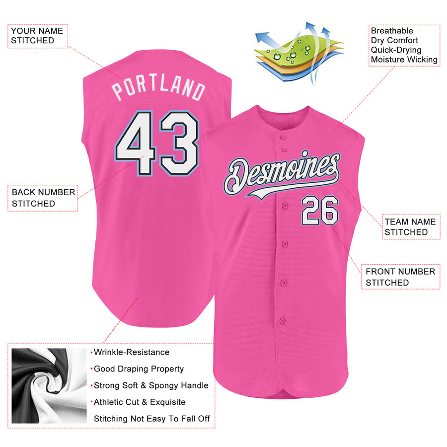 Custom Pink Black-Light Blue Authentic Sleeveless Baseball Jersey