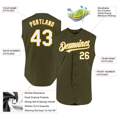 Custom Olive White-Gold Authentic Sleeveless Salute To Service Baseball Jersey