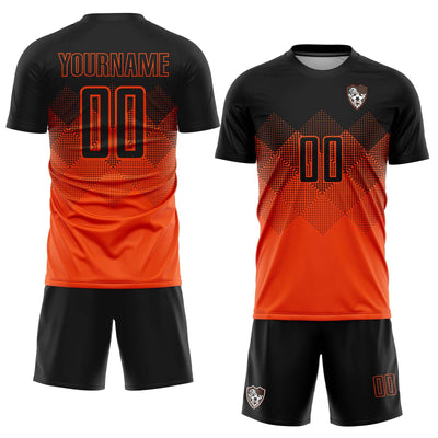Custom Orange Black Gradient Square Shape Sublimation Spencer Soccer Club Uniform Jersey