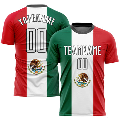 Custom Kelly Green White Red-Black Sublimation Mexican Flag Soccer Uniform Jersey