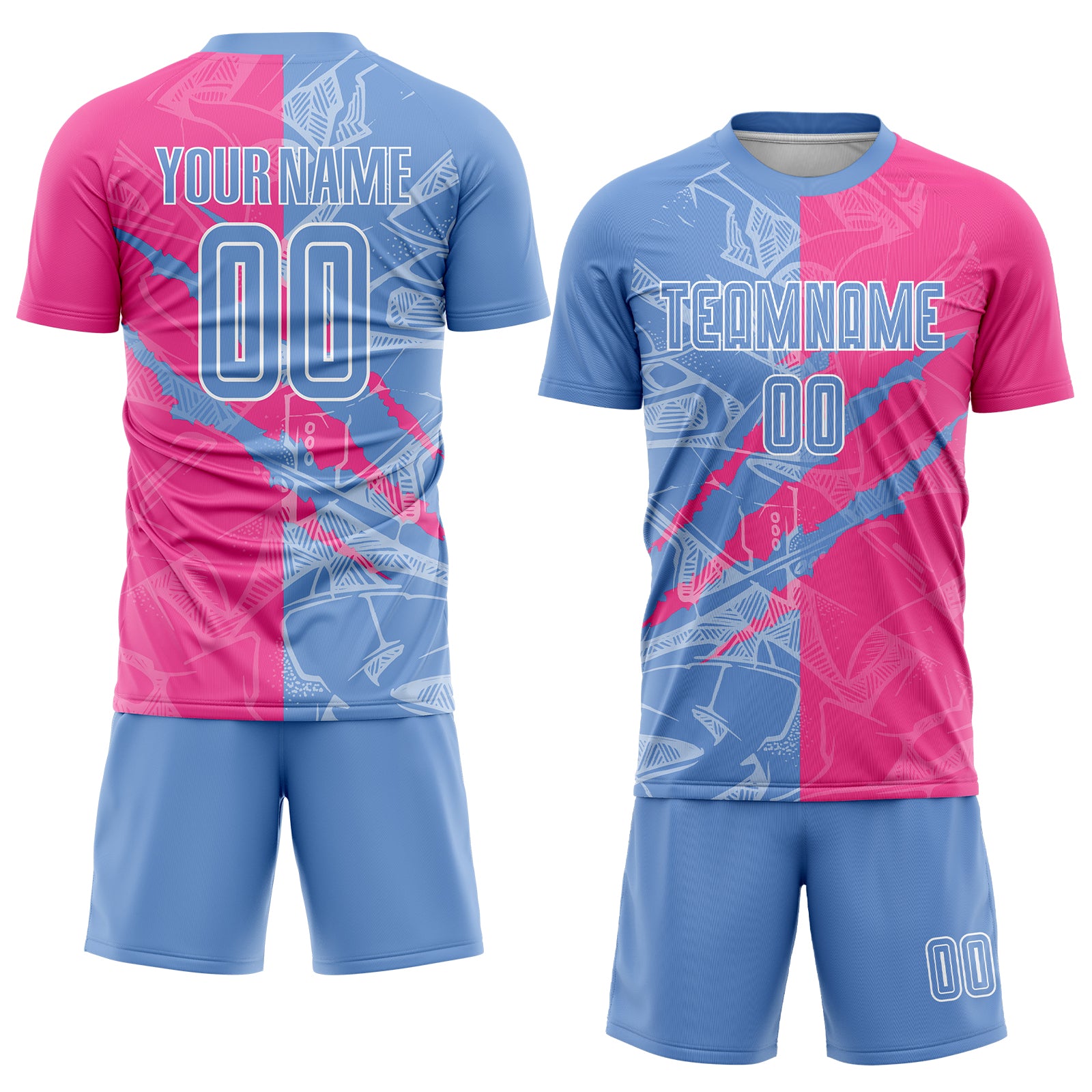 Custom Graffiti Pattern Soccer Uniform Jersey Pink Black-White Sublimation  - FansIdea