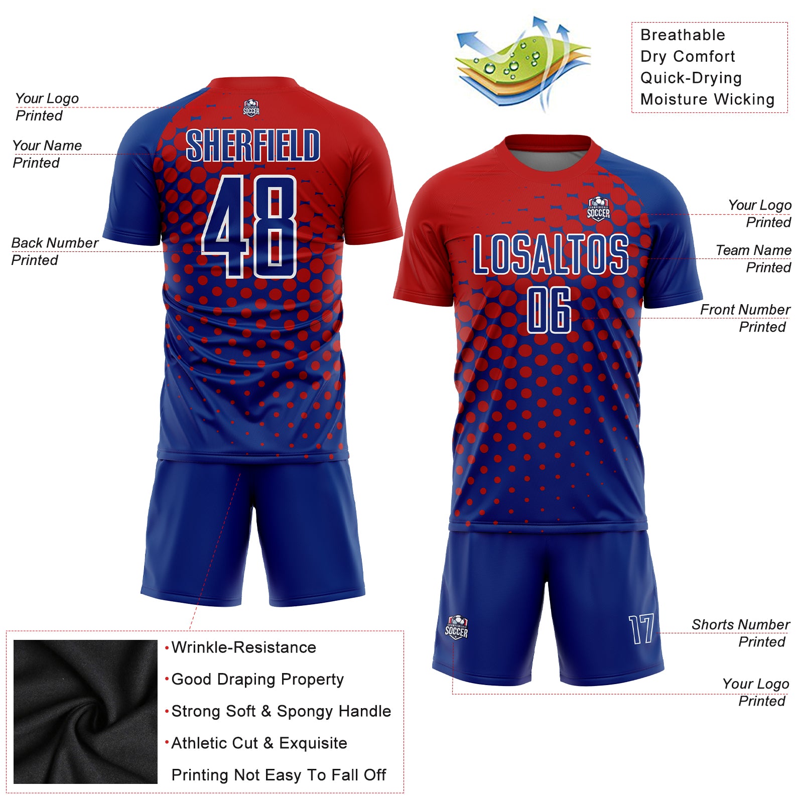 Custom Red Royal-White Sublimation Soccer Uniform Jersey