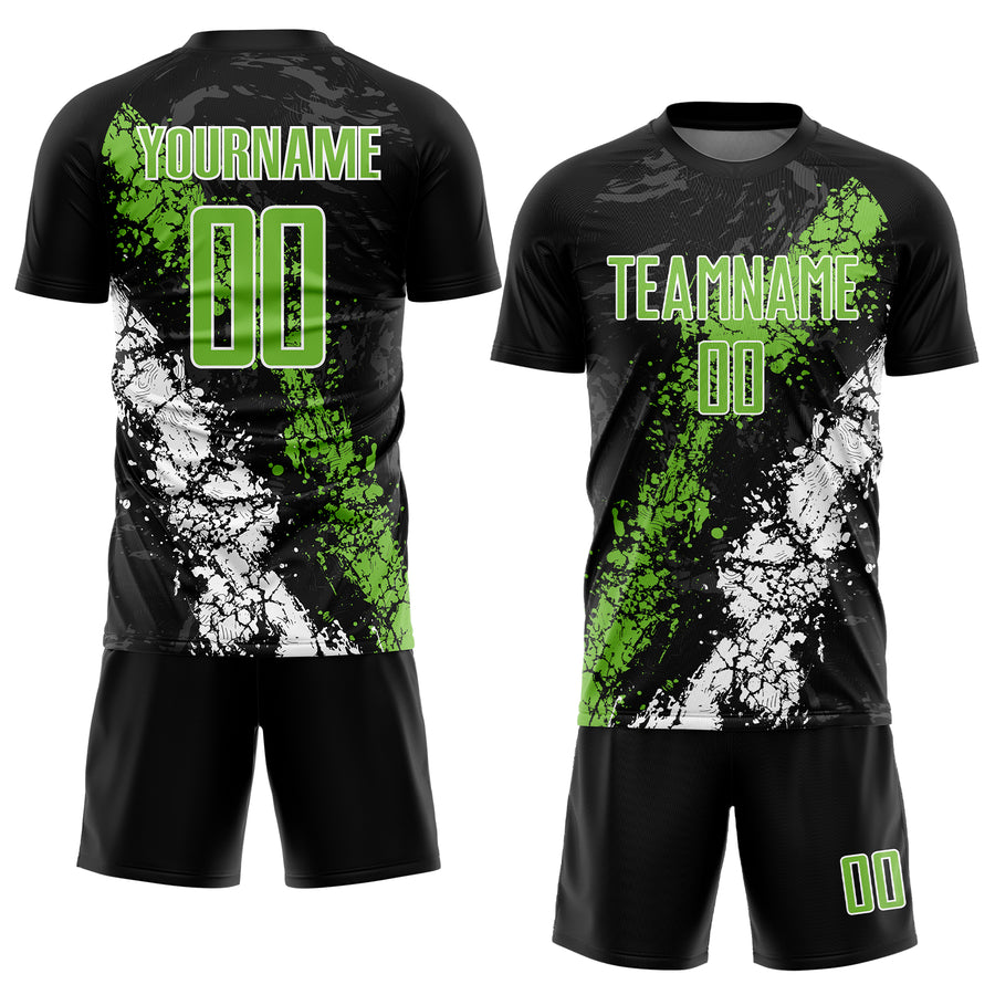 Custom Black Neon Green-White Sublimation Soccer Uniform Jersey