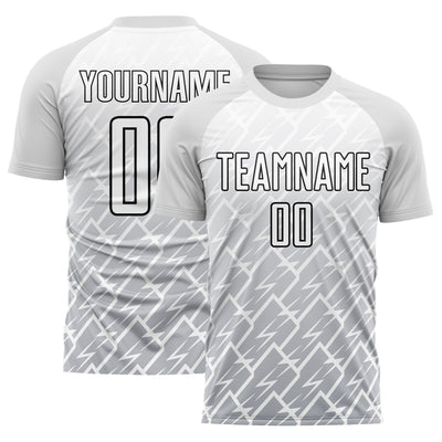 Custom White Gray-Black Lightning Sublimation Soccer Uniform Jersey