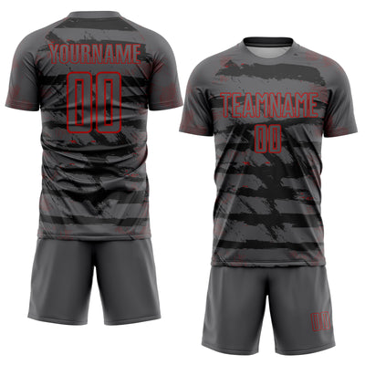 Custom Steel Gray Red Sublimation Soccer Uniform Jersey