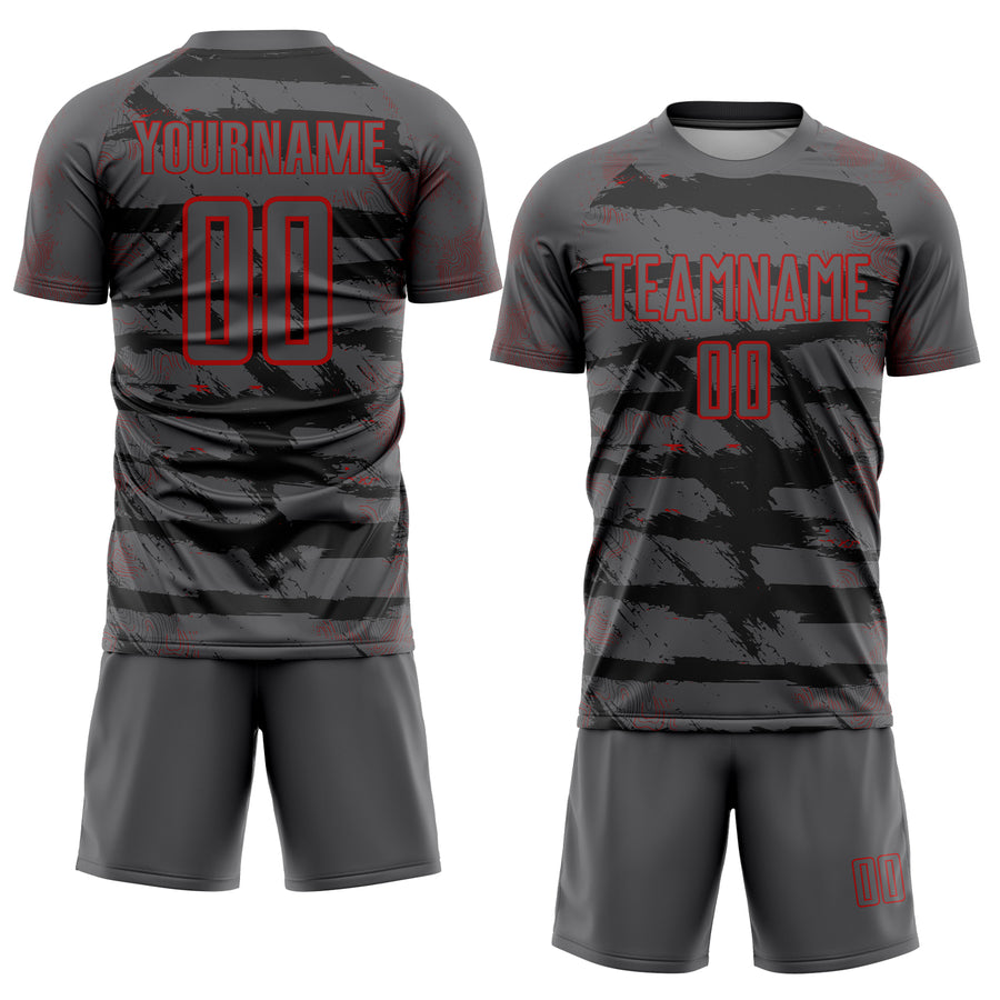 Custom Steel Gray Red Sublimation Soccer Uniform Jersey