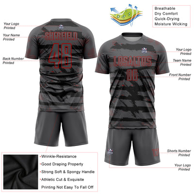 Custom Steel Gray Red Sublimation Soccer Uniform Jersey