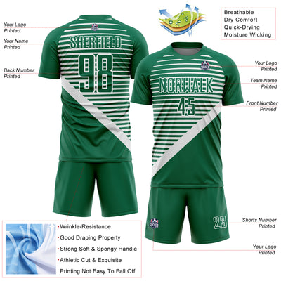 Custom Kelly Green White Stripes Sublimation Soccer Uniform Jersey