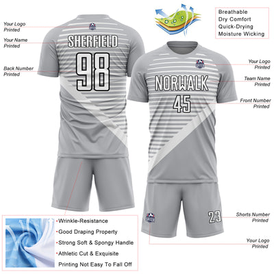 Custom Gray White-Black Stripes Sublimation Soccer Uniform Jersey