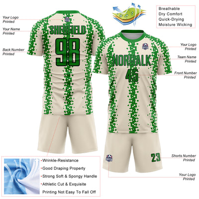 Custom Cream Grass Green-Black Abstract Geometric Pattern Sublimation Soccer Uniform Jersey
